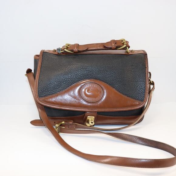 Vintage Dooney & Bourke Black and Tan Pebbled Leather Satchel - Picture 1 of 8